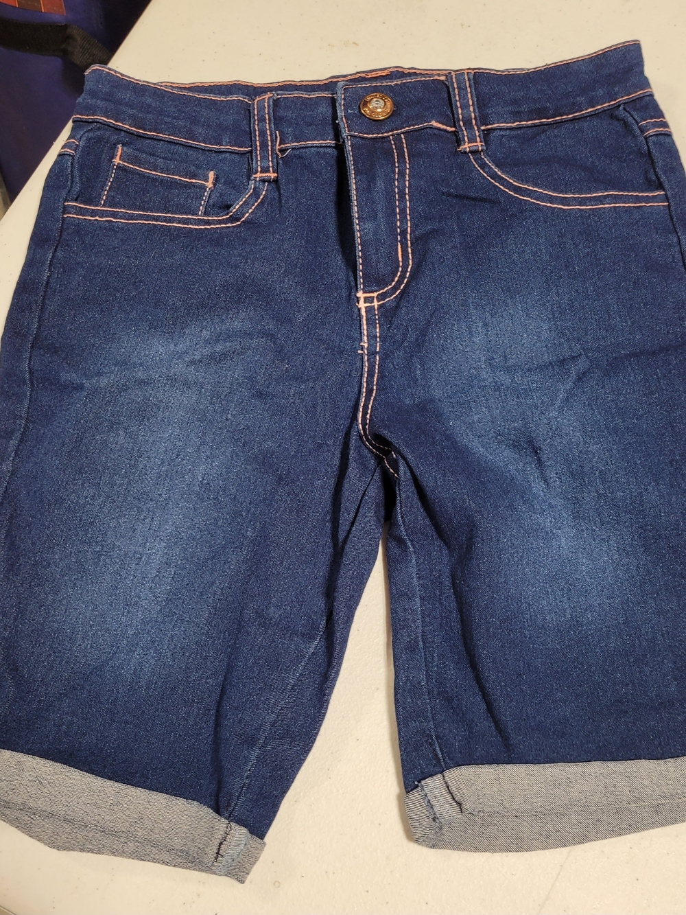 Limited Too Navy Denim Shorts with Pink Topstitching
